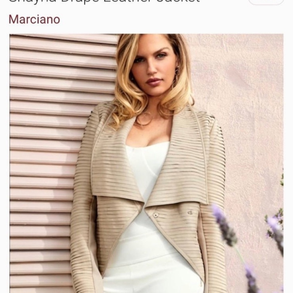 MARCIANO Shayna Drape Womens Size 0 100% Lamb Leather Jacket Beige